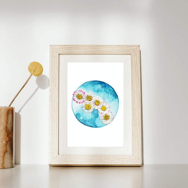 Carte A6 Lune fleurie à l'aquarelle