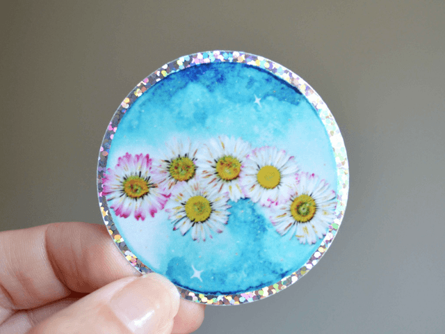 Stickers Lune fleurie holographique ou pailletée