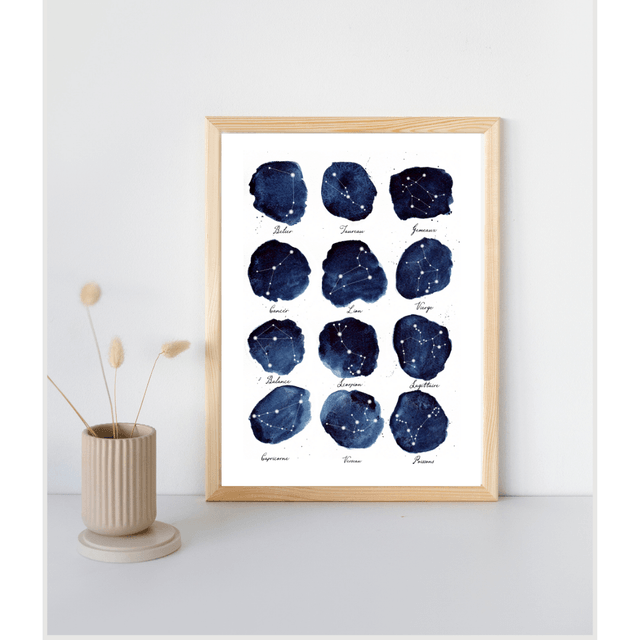 Affiche Constellations du zodiaque à l'aquarelle