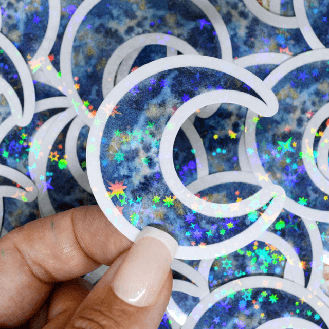 Stickers Lune bleue à l'aquarelle holographique
