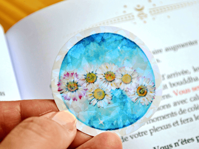 Stickers Lune fleurie holographique ou pailletée