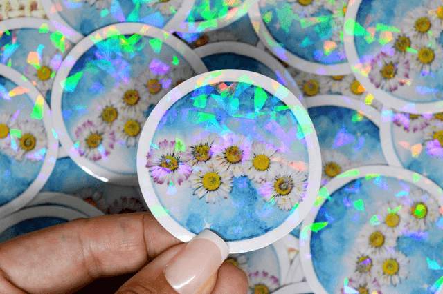 Stickers Lune fleurie holographique ou pailletée