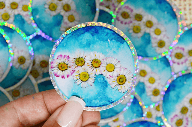 Stickers Lune fleurie holographique ou pailletée