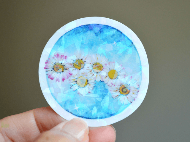 Stickers Lune fleurie holographique ou pailletée